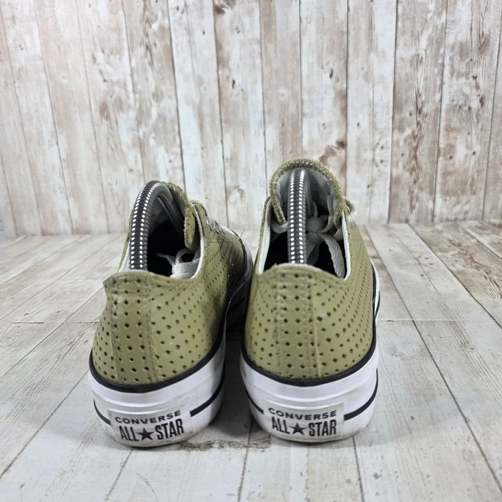 Converse Chuck Taylor All Star Lift Platform Olive Green Perforated Leather 8 - Picture 3 of 8